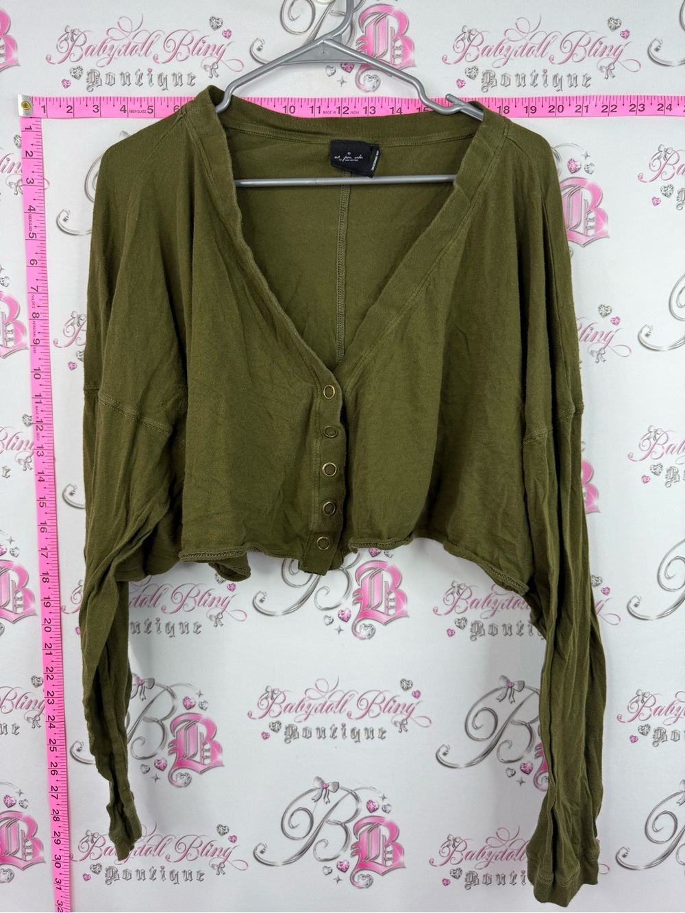 Urban Outfitters out from under Olive Green Cropped Button-Front Sweatshirt